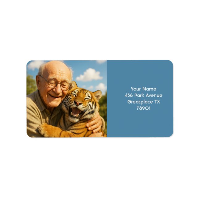 Fantasy Süßer Tiger Alter Mann Adressaufkleber (Vorne)