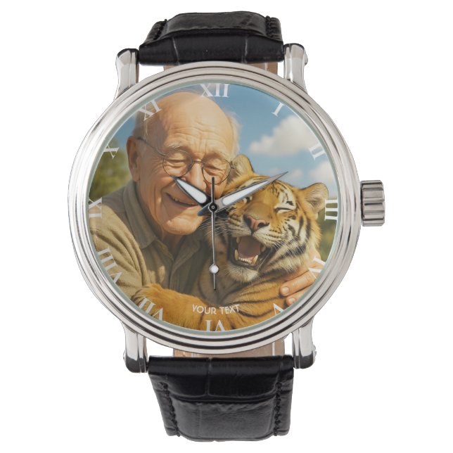 Fantasy Süßer Tiger Alter Mann Armbanduhr (Vorderseite)