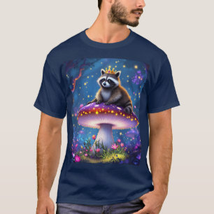 Fantasy Süßer Waschbär Pilz Krone T-Shirt