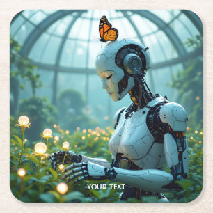 Fantasy Süßer Weiblicher Robotergarten Rechteckiger Pappuntersetzer