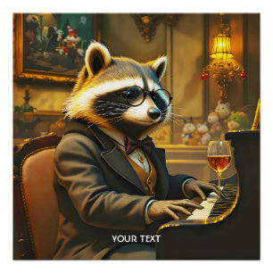 Fantasy Süßes Klavier Waschbär Spielend Poster