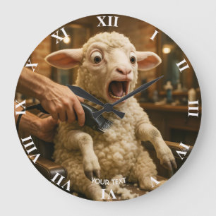 Fantasy Süßes Lamm Verängstigt Beim Rasieren Große Wanduhr