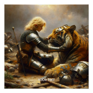Fantasy süßes Mädchen verwundeter Tiger Poster