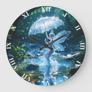 Fantasy Süßes Mädchen Wasser Regenschirm Große Wanduhr