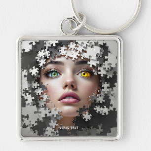Fantasy süßes Puzzle Mädchen Gesicht  Schlüsselanhänger
