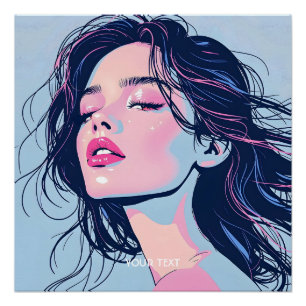 Fantasy Süßes Rosa Blaues Mädchen Poster