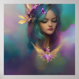 Fantasy Sweet Fairy Girl lila Aquamarines Rosa Flü Poster