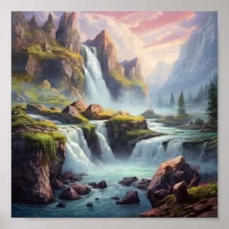 Fantasy-Szene Wasserfall Poster