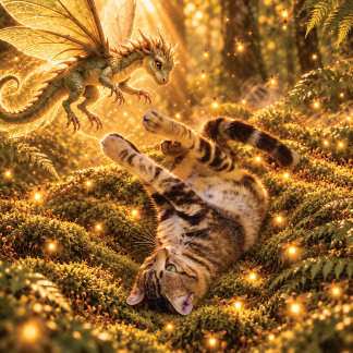 Fantasy-Tabby-Katze und Drache Enchanted Forest Ki Kissen