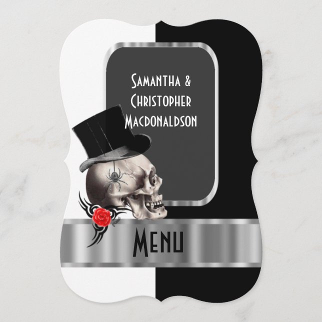 Fantasy-Thema Tätowierskull Hochzeitsmenü Menükarte (Vorderseite)