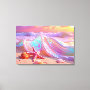 Fantasy-Traumstrand mit schöner rosa Seestern Leinwanddruck
