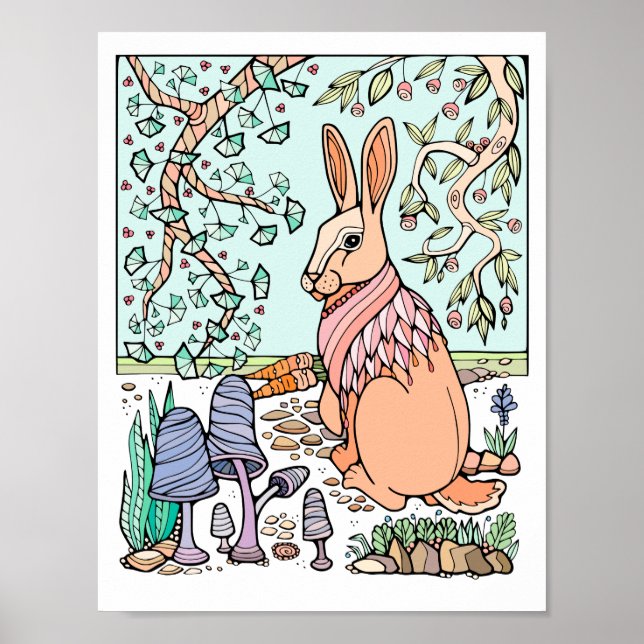 Fantasy Tree Forest Shawled Rabbit Poster (Vorne)