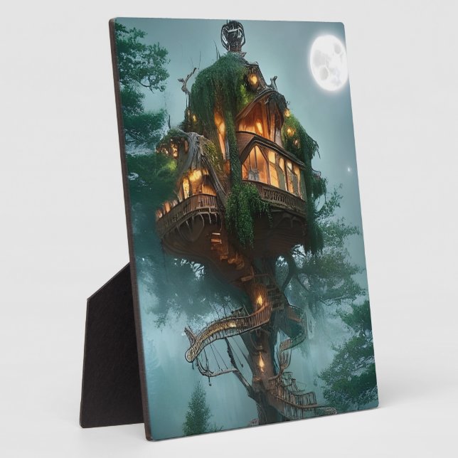 Fantasy Tree House Digital Artwork Tabletop Fotoplatte (Seite)