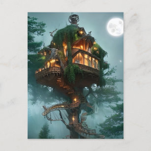 Fantasy Tree House Digitale Kunst Postkarte