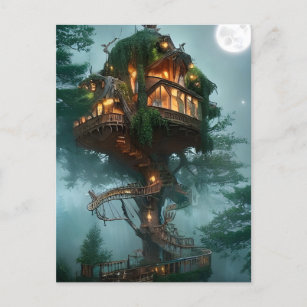 Fantasy Tree House Digitales Kunstwerk Postkarte