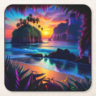 Fantasy Tropical Beach Three Rechteckiger Pappuntersetzer