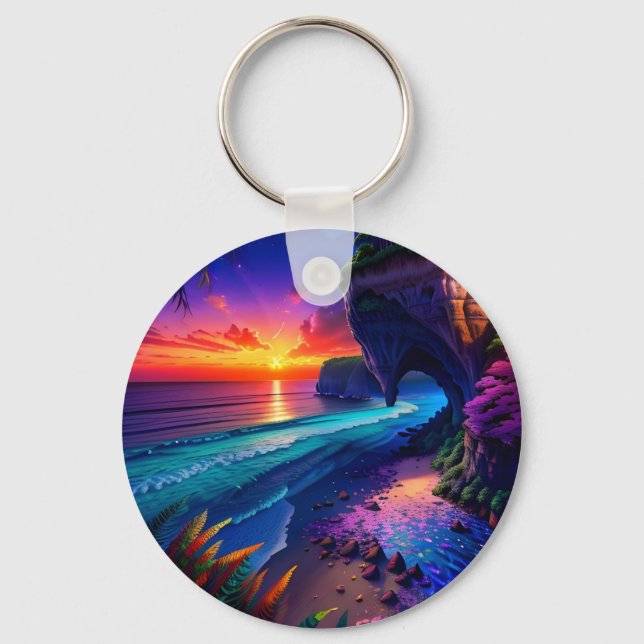 Fantasy Tropical Beach Vier Schlüsselanhänger (Vorderseite)