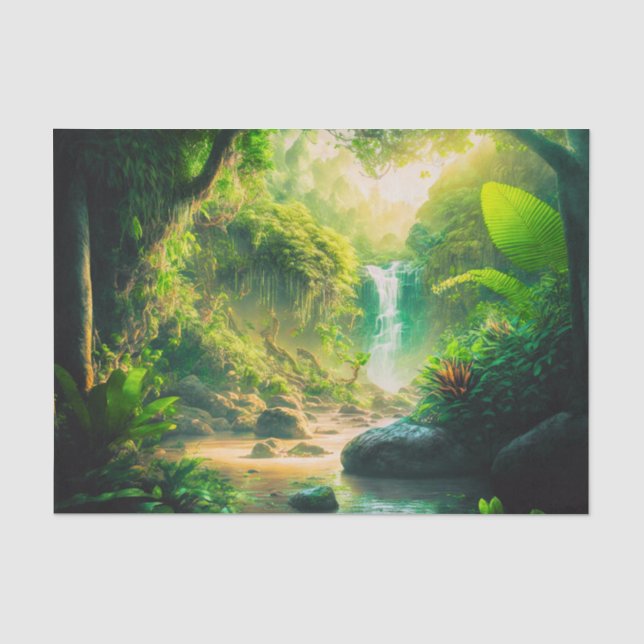 Fantasy Tropical Paradise Landschaft mit Wasserfal Seidenpapier (Vorderseite)