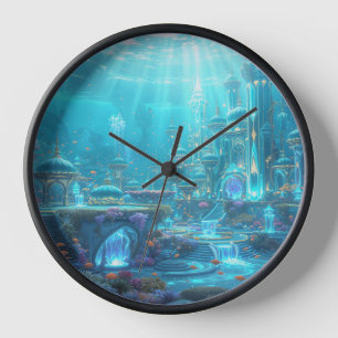 Fantasy-Uhrenwandbild Unterwasser Stadt Uhr