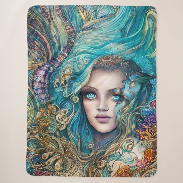Fantasy Underwater Goddess Abstrakt Artwork Sherpadecke (Vorderseite)