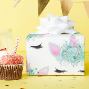 Fantasy Unicorn Gesichter gekachelte Party wickeln Geschenkpapier