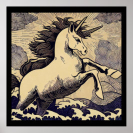 Fantasy Unicorn - Holzschnitt 1 Poster