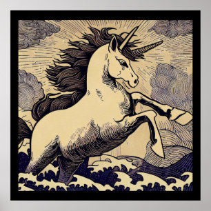 Fantasy Unicorn - Holzschnitt 1 Poster