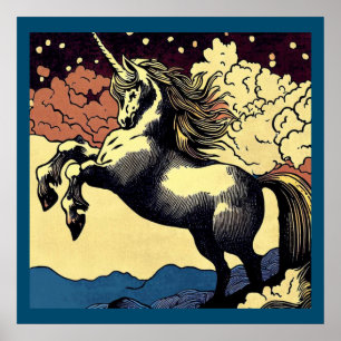 Fantasy Unicorn - Holzschnitt 4 Poster