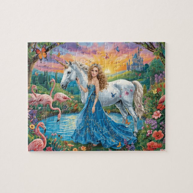 Fantasy Unicorn Princess Castle Flamingo Art (Horizontal)