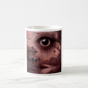 Fantasy: Verfallenes Haus mit riesigem Augapfel Kaffeetasse