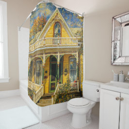 Fantasy-Victorian-Gelbes-Haus-Duschvorhang Duschvorhang