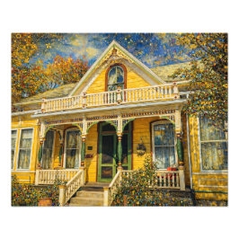 Fantasy-Victorianisches Haus in Gelb Fotodruck