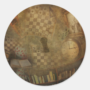 Fantasy Vintage Alice im Wunderland Geburtstagspar Runder Aufkleber