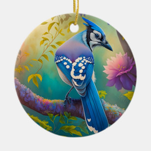 Fantasy-Vögel Blauhäher Keramik Ornament