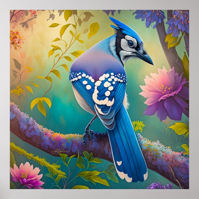 Fantasy-Vögel Blauhäher Poster (Vorne)