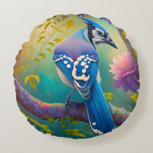 Fantasy-Vögel Blauhäher Rundes Kissen
