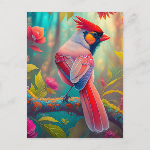 Fantasy-Vögel männlicher Kardinal Postkarte