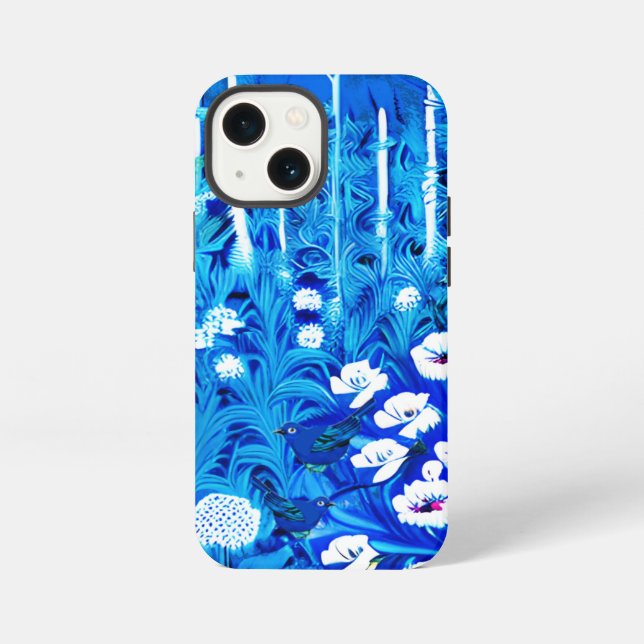 Fantasy-Wald mit Blumen und Vögeln iPhone 13 Mini Hülle (Rückseite)