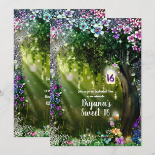 Fantasy-Wald Verzauberter Wald Blumen Sweet 16 Einladung
