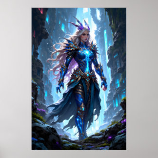 Fantasy warrior queen walking through a mystical poster