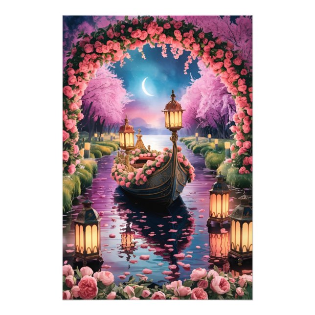 Fantasy Wasserfarbe Kunst des Lantern-Lit Verziert Fotodruck (Vorne)