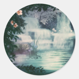 Fantasy Waterfall Cascade Runder Aufkleber