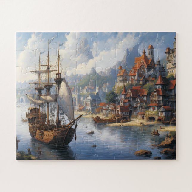 Fantasy Waterfront Village & Ship (Horizontal)