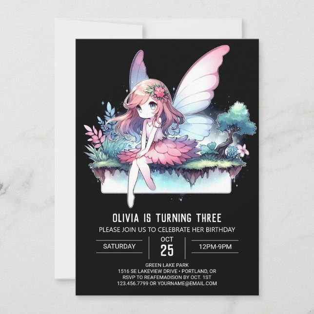 Fantasy Whimsy Fairy Birthday Einladung (Vorderseite)