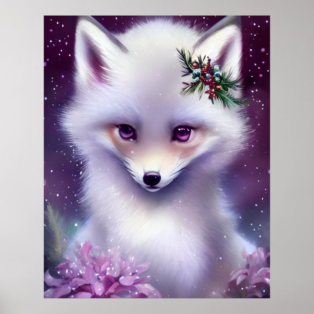 Fantasy White Baby Fox mit Lavendel Eyes Poster (Vorne)