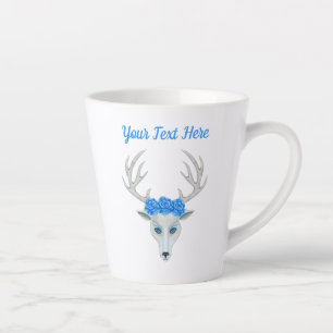 Fantasy White Deer Head Antlers Hübsch Blue Rose Milchtasse