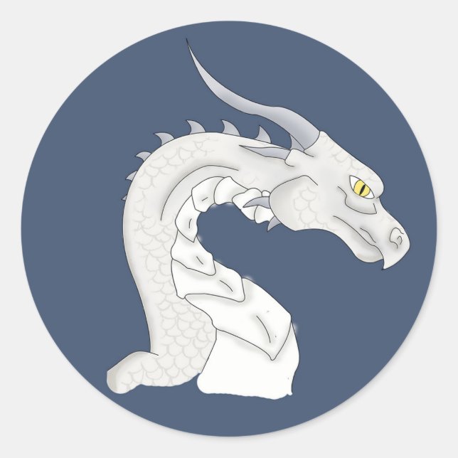 Fantasy White Dragon Runder Aufkleber (Vorderseite)