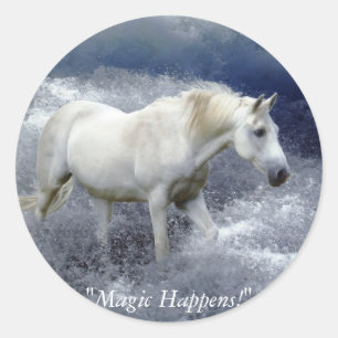 Fantasy White Horst & Ocean Surf Geschenke Runder Aufkleber