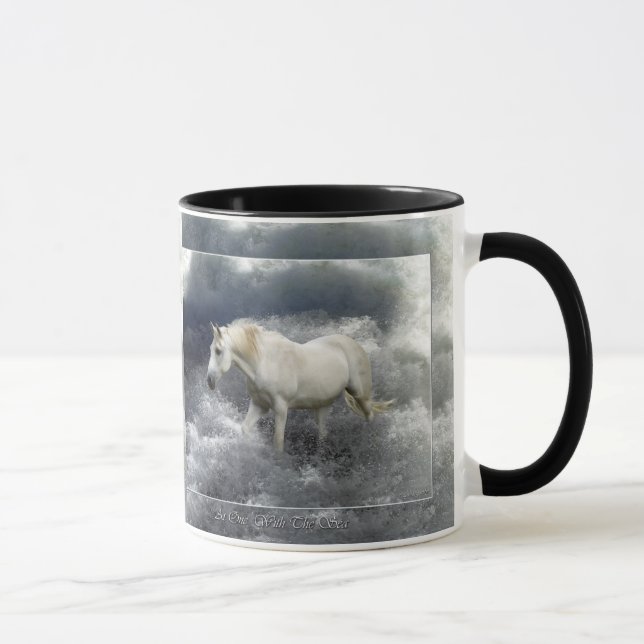 Fantasy White Horst & Ocean Surf Geschenke Tasse (Rechts)