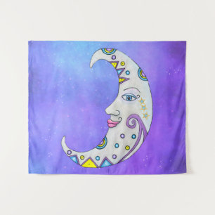 Fantasy White Moon Face Brillant farbene Akzente Wandteppich